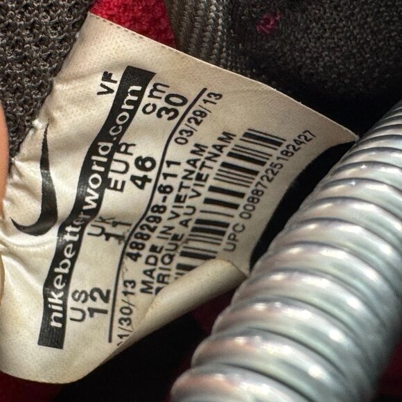 Size 12 Nike Air Force 1 Low Mens Fusion Red Lace-Up Athletic Sneaker 488298-611 - Picture 9 of 11